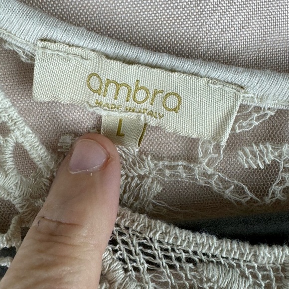 Ambra women’s beige ecru natural short sleeve lace flowy shirt blouse L Italy - Picture 7 of 8